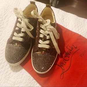 Christian Louboutin pink burgundy crystal sneakers